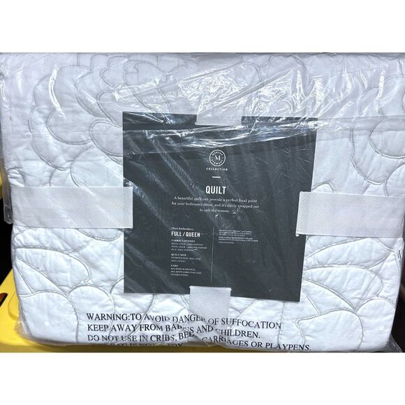 Martha Stewart collection Embroidery Floral Queen Quilt Sham white/gray NEW - Picture 4 of 4